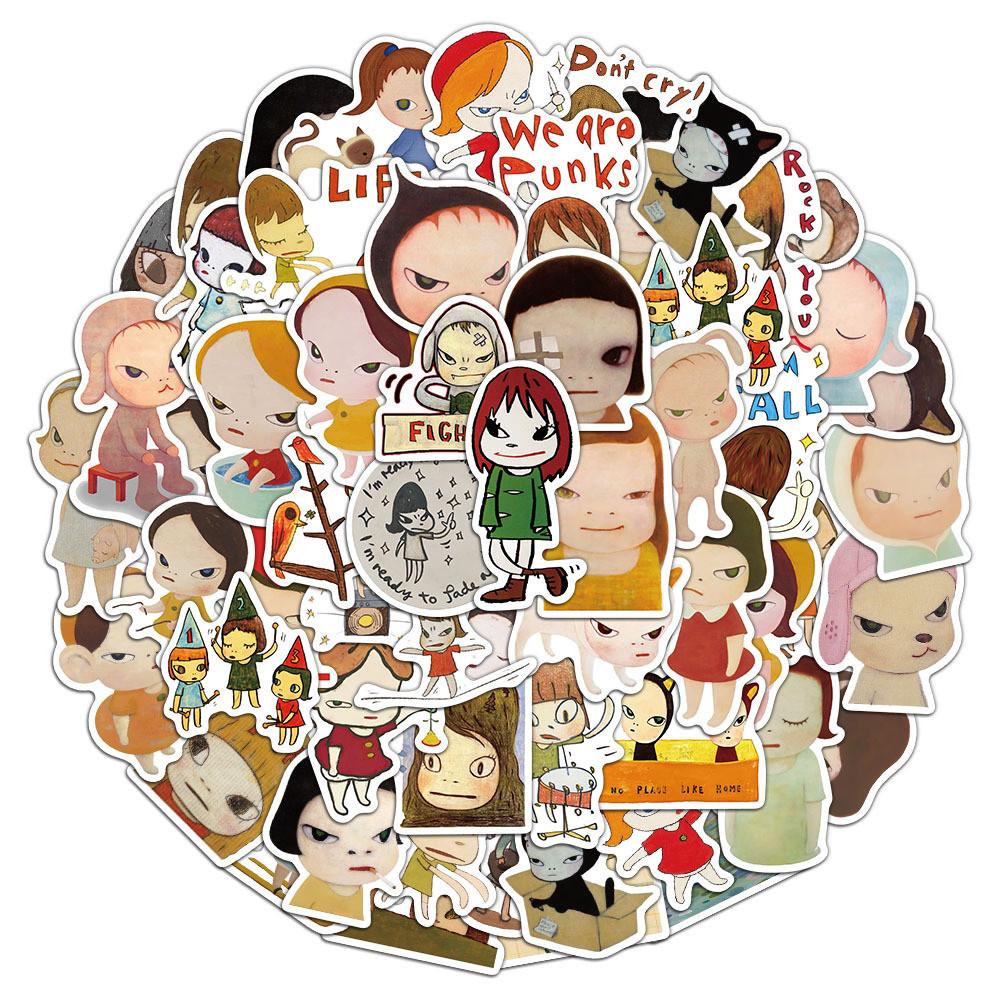 50 Pieces Japanese-Style Nara Miho Cartoon Girl Stickers - Waterproof Decals for Luggage, Phones & Scooters