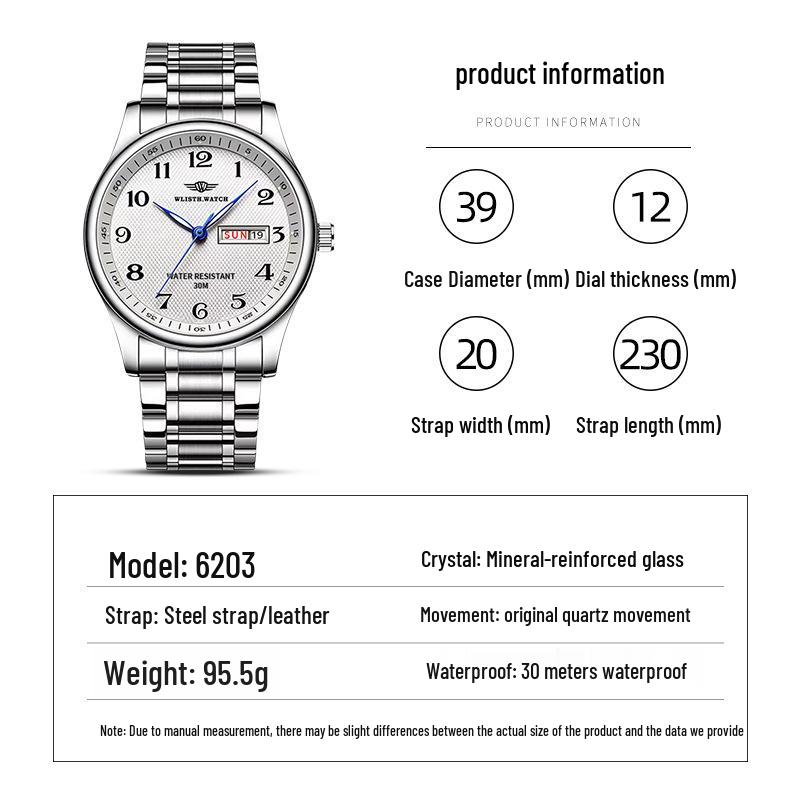 Wolis Luxury Waterproof Men's Day-Date Luminous Watch