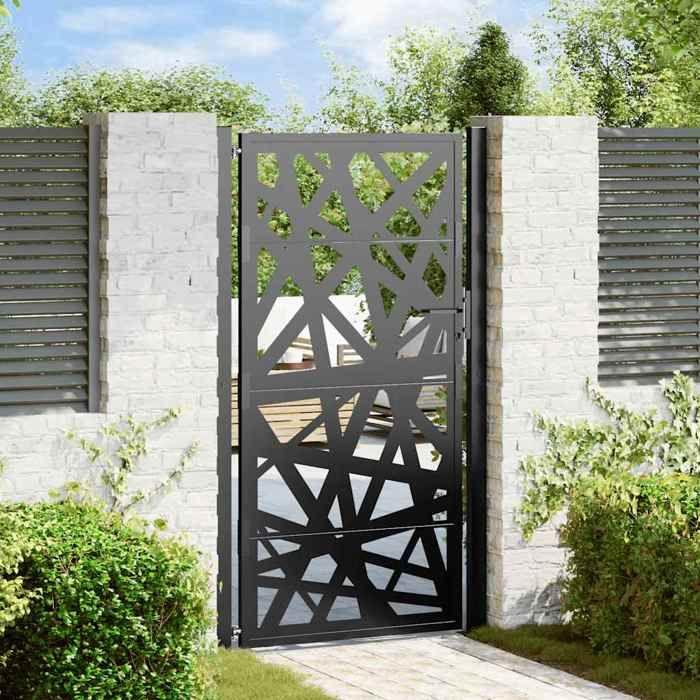VidaXL Portail de jardin noir 105x180 cm acier conception de lumière, porte de clôture, porte extérieure, porte en métal, 4100952