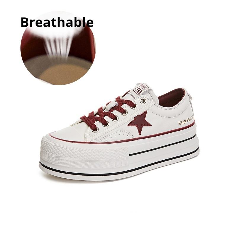 

Первый слой коровьей кожи Белые туфли Толстая подошва Увеличивающие рост Одинарные туфли Повседневная мода Женская обувь Спортивная обувь 40 красный