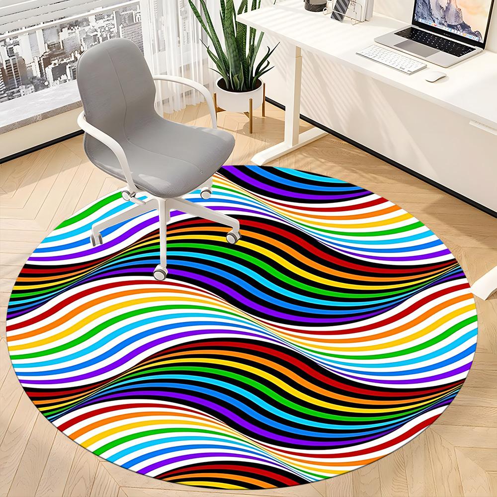 1pc Colorful Waves Office Round Rug, Non-slip, Soft and Durable Office Rug for Interior Decoration, Perfect for Office, Beautiful Decoration yy2603230