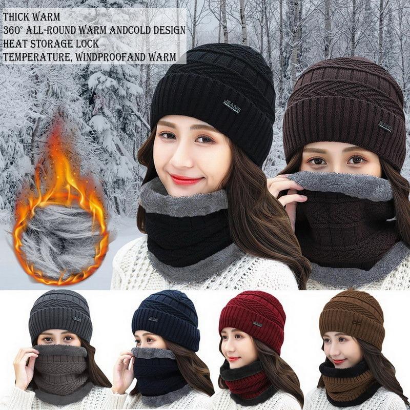Balaclava Women's Knitted Hat Scarf Caps Neck Warmer Winter Hats For Men Women Skullies Beanies Warm Fleece Cap 6 Colors