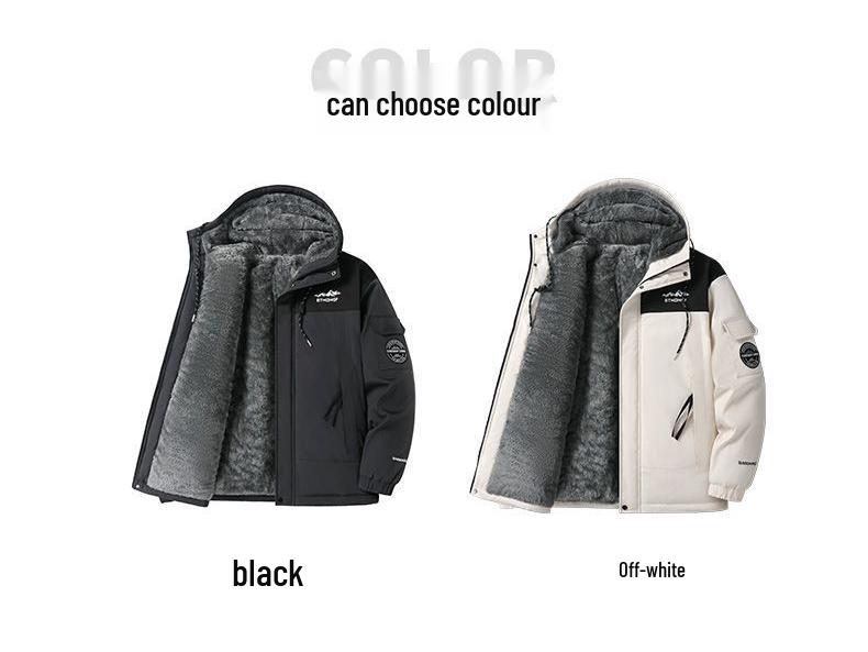 Men's Windproof Fleece-Lined Hooded Jacket: Warm, Thick Cotton Coat for Winter and Outdoor Activities