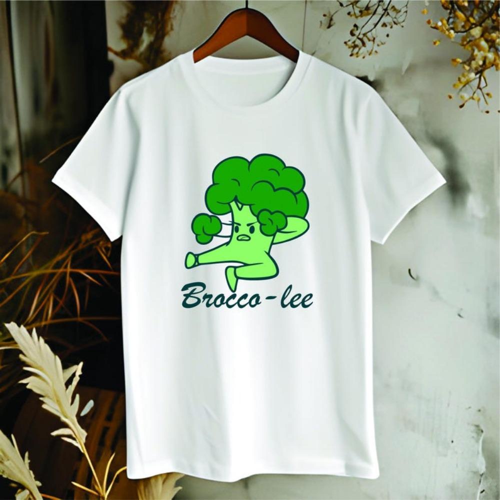 Brocco Lee T-Shirt Men Martial Arts Fighter Tees Fun Broccoli Character Shirt Vegan Vegetarian T Shirt Broccoli Printed Tees
