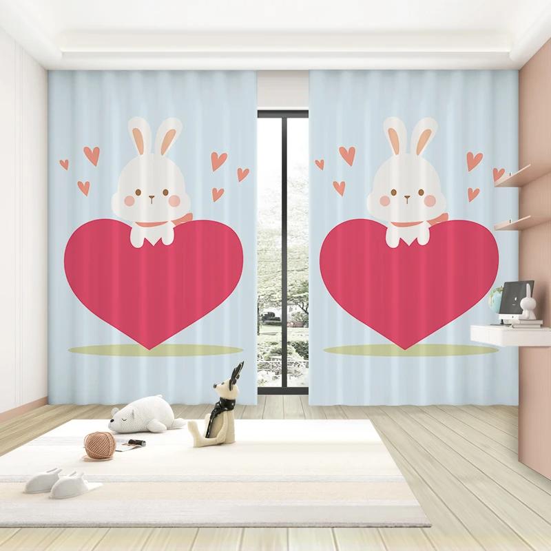 Cartoon Cute Rabbit Pattern High Blackout Curtains Children's Room Early Education Center Kindergarten Shading Drape New Style