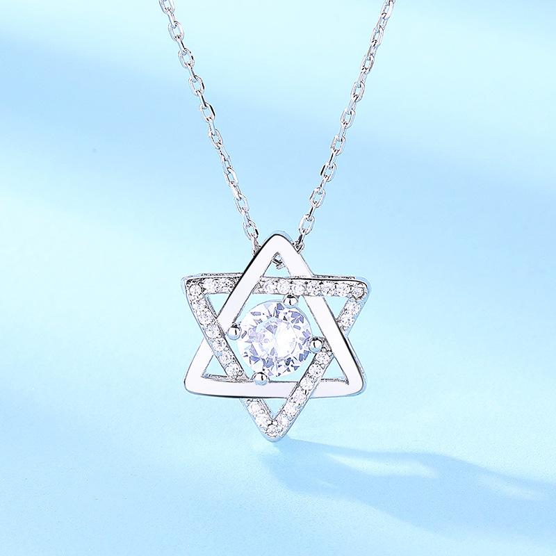 

Ожерелье из стерлингового серебра с гексаграммой, женское универсальное, шестиугольная ключица, Сяохуншу дарит подарок на день рождения своей девушке 925 Silver