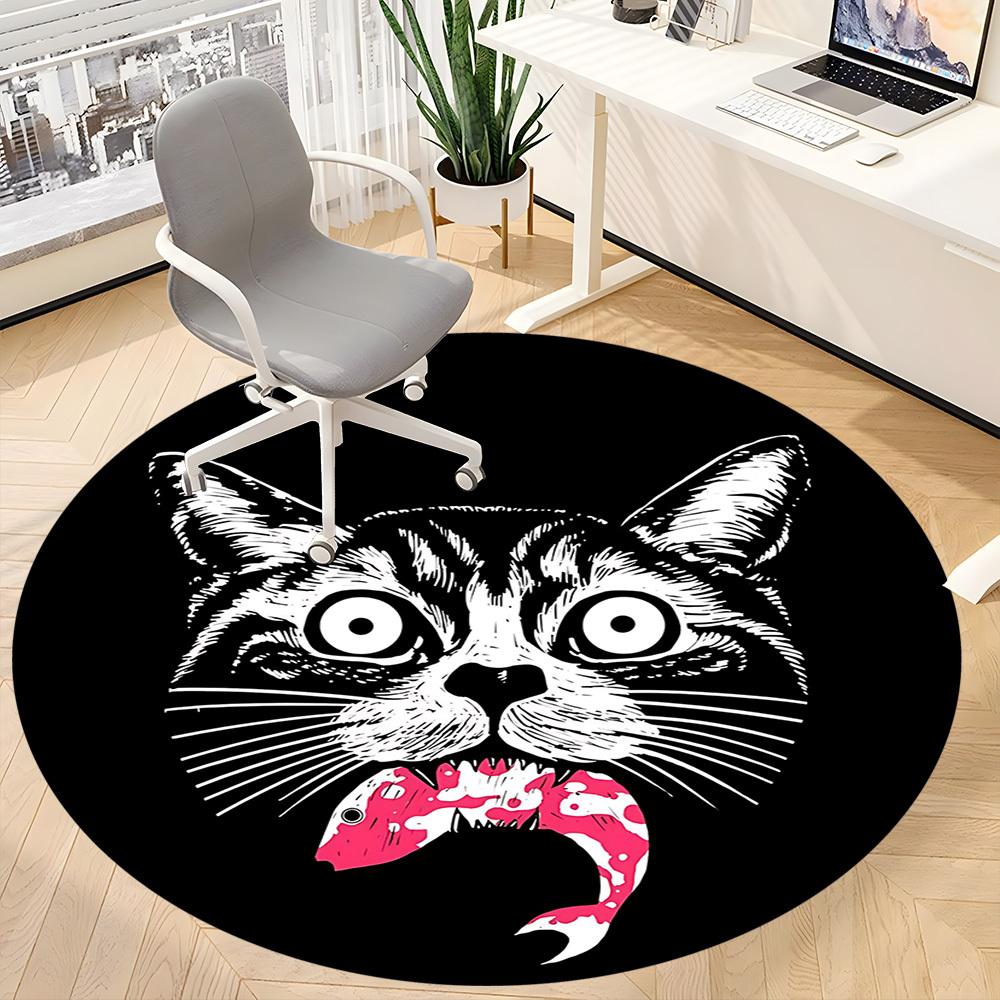 1pc Cat Fish Office Round Area Rug, Under Office Chairs Bedroom Living Room Home Decor, Room Deco, Available In Various Sizes