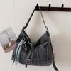 Punk Rock Solid Denim Crossbody Bags Ccise Festival Essential for Ccerts & Travel Trendy High Capacity Commuter Travel Bag
