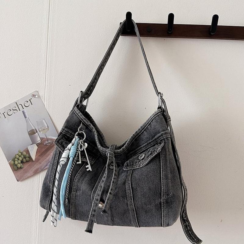 Punk Rock Solid Denim Crossbody Bags Ccise Festival Essential for Ccerts & Travel Trendy High Capacity Commuter Travel Bag