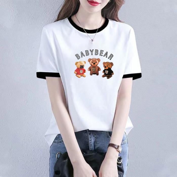

Cotton short-sleeved t-shirt women s summer 2025 new black and white splicing contrasting color fashion half-sleeved t-shirt top M белый
