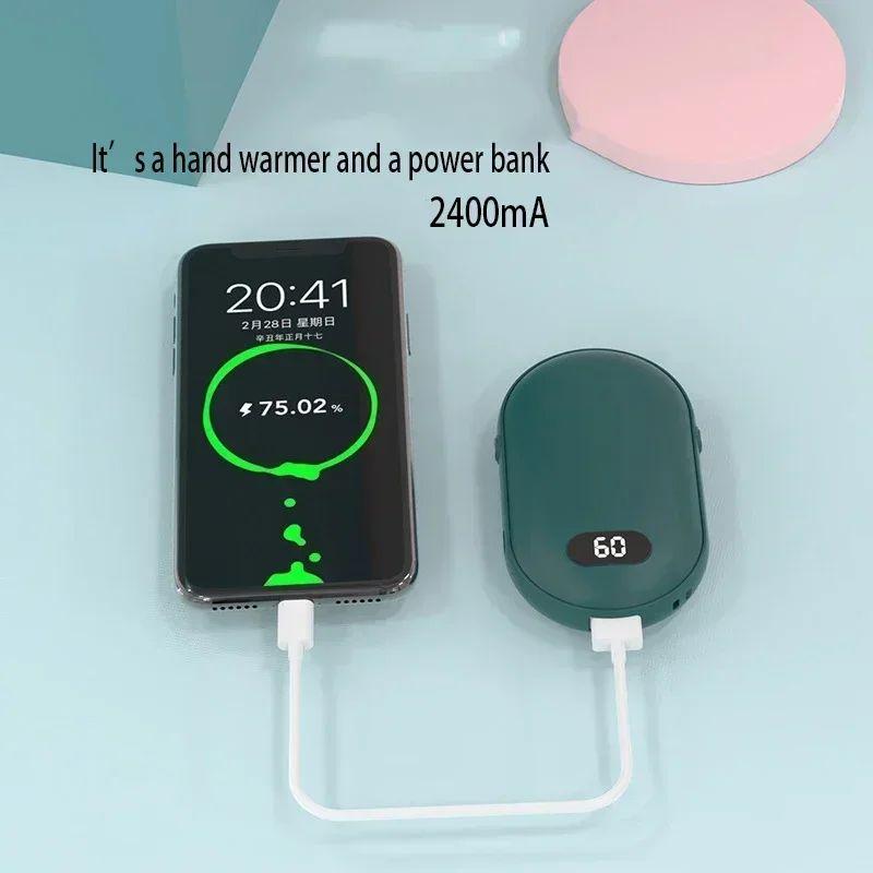Hand Warmer USB Mobile Power Bank Electric Hand Heater Warmer Mini Multi-Function Pocket Warmer Digital Display 2400mAh Battery