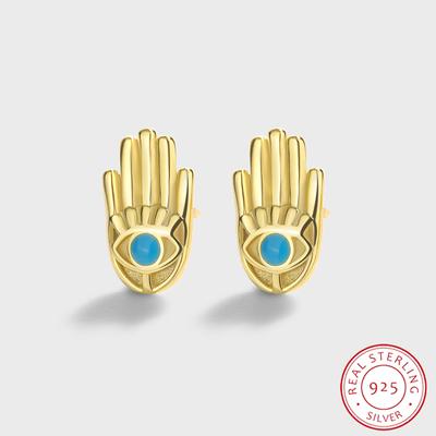 Creative Palm Shape S925 Silver Earring for Women's High-quality Blue Zircon Earrings Jewelry Anniversary Gift Sterling Silver Jewelry