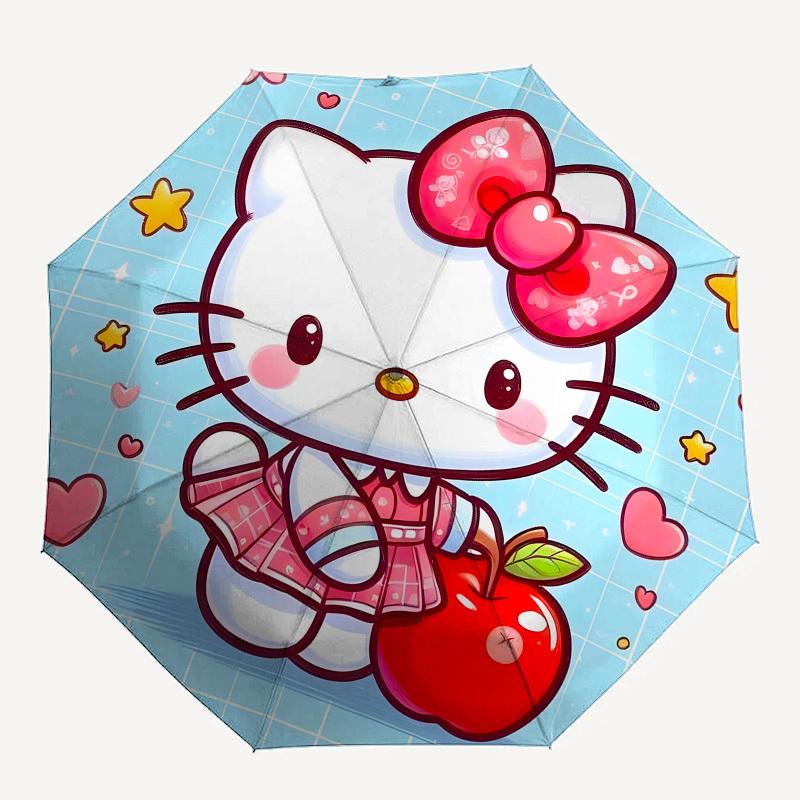 1 Stück Hello Kitty mit Apfel-Regenschirm mit Kunststoffgriff, Geeignet für alle Jahreszeiten Zuhause Reise Outdoor-RegenschirmSanlio004