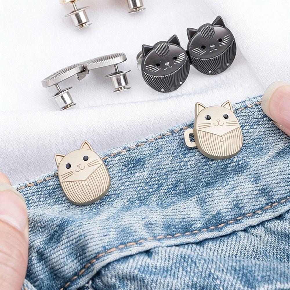 New Cartoon Cat Jeans Buttons Fixed Waist Tightening Tool Waist Buckle Adjustable Pants Pins Scarf Fastening