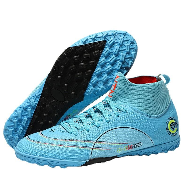 Nowe buty piłkarskie z wysoką cholewką męskie gumowe podeszwy z korkami buty sportowe modne buty sportowe z krótkimi korkami