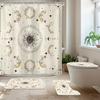 Celestial Dream Shower Curtain - Bohemian Floral with Moon Phases & Stars, Waterproof, 12 Hooks, Easy Install, Beige Aesthetic