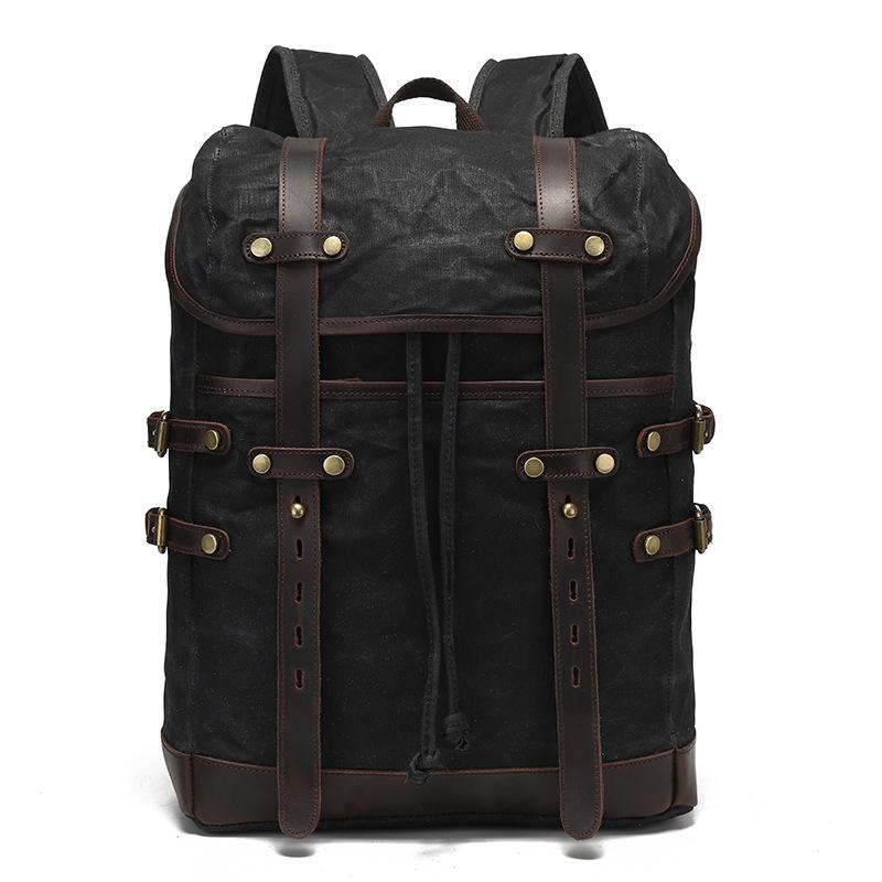 Retro Canvas Backpack Casual Outdoor Travel Bag Waterproof Oil Wax Computer Bag Double Shoulder Men s Bag Leisure Bookbag чёрный