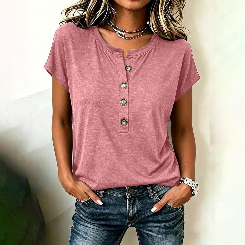 Women's Casual V Neck Button Down Short Sleeve Top Lightweight Soft Fabric Relaxed Fit Blouse Suitable for Daily Wear and Outdoor Activities