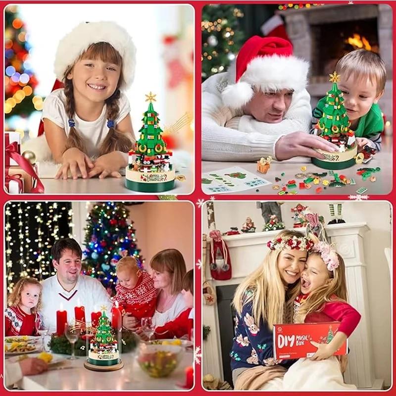 360pcs Rotating Christmas Tree Music Box Building Toys Building Block Creative Assemble Melodies Paradise Choice Holidays Gifts