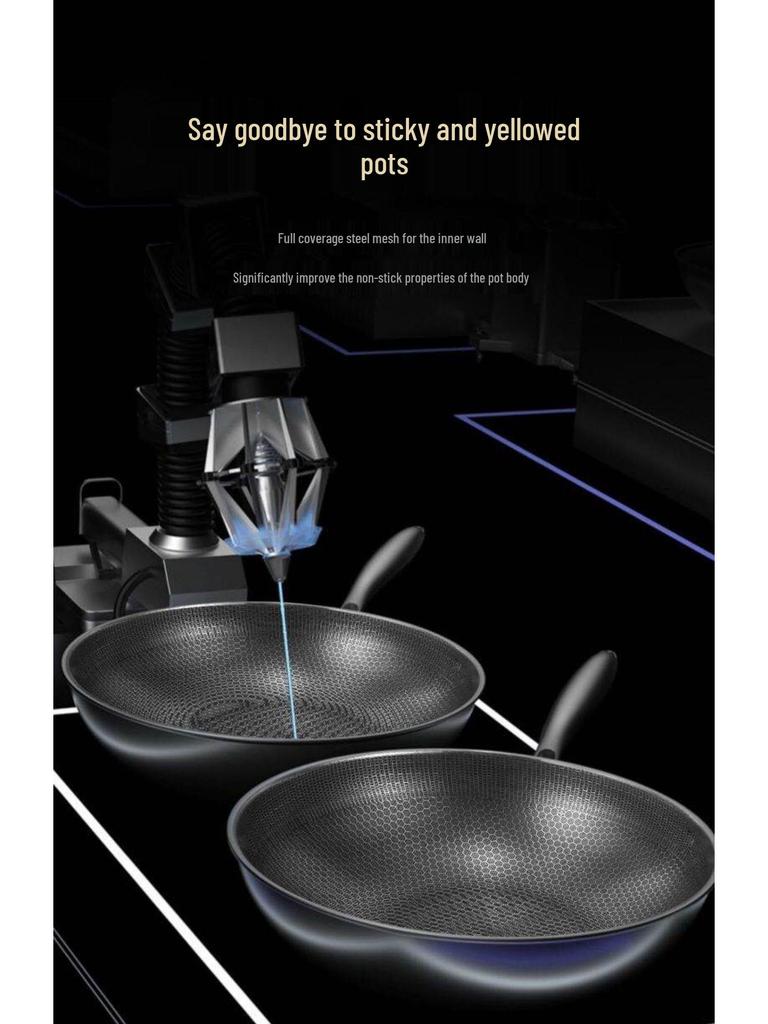 Stainless Steel Non-Stick Honeycomb Wok - Thickened Universal Pan for Induction & Gas Cooking. Ideal for Stir-Fry and Business Gifts.