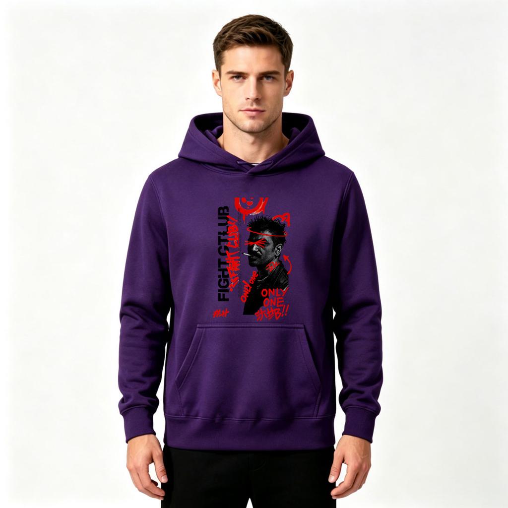 Men Fight Club Graphic Print Pullover Hoodie Casual Long Sleeve Streetwear Hooded Sweatshirt