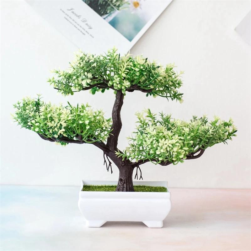 Kunstige planter Bonsai Liten Trepotte Falske Plante Blomster Potte Ornamenter For Hjem Rom Bord Dekorasjon Hotell Hage Dekor