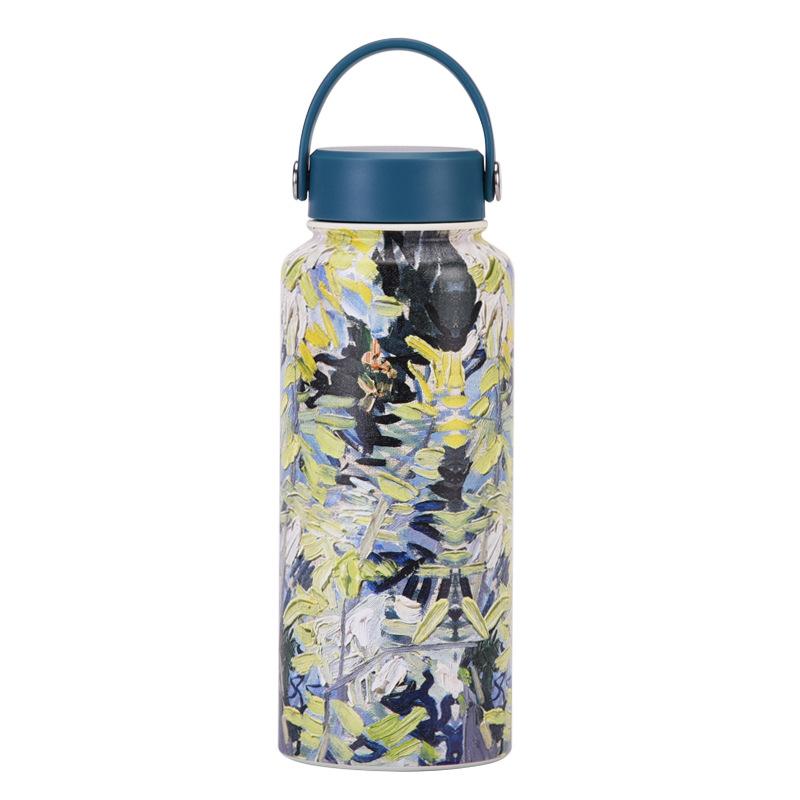 1L Thermos Cup Large Capacity Wide Mouth Portable Vacuum Sports Kettle Outdoor Printing Water Cup Female