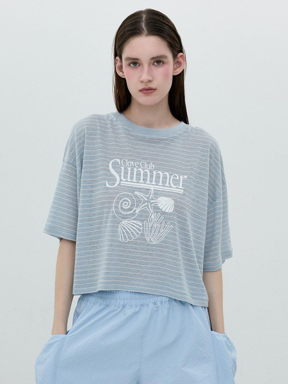 Clove [25Ss Clove] Summer Stripe Short T-Shirt (Sky Blue) Sky Blue/Free