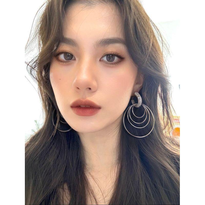 American Style Multi-Layered Large Round Sparkling Hoop Earrings, Millennial Hot Girl Exaggerated Earrings That Make the Face Look Smaller, Ear Clips