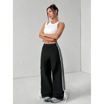 All-match Sports Casual Pants for Women In Summer New High-waist Loose Contrasting Color Striped Wide-leg Trousers