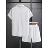 Herren Casual Unifarben Jacquard Kurzarmhemd und Shorts Zweiteiliges Urlaubsset