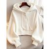 Autumn Korean Hooded Sweater for Women Drawstring Knitted Sweatshirt Sweater