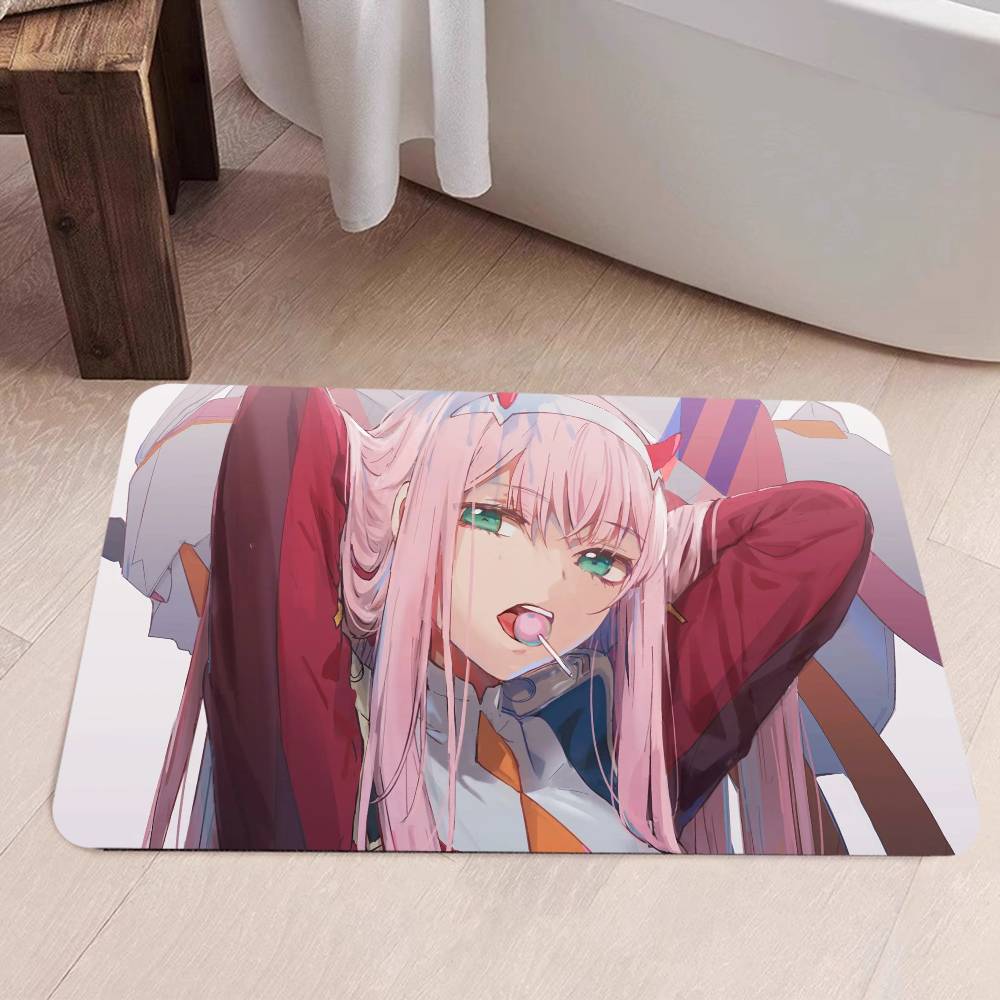 Anime Zero Two Rubber XXL PC Bathroom Mat Anti-slip Absorb Water Long Strip Cushion Bedroon Mat Welcome Doormat