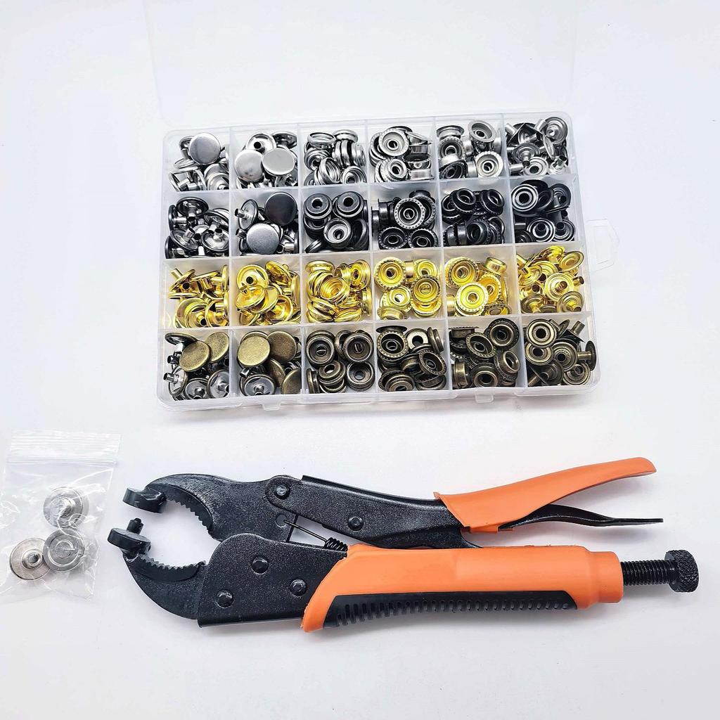 100er Set Vierfarbige Edelstahl-Druckknopf-Kit - Ohne Nähen Starke Zange & Weiße Knopfverschlüsse für Plane