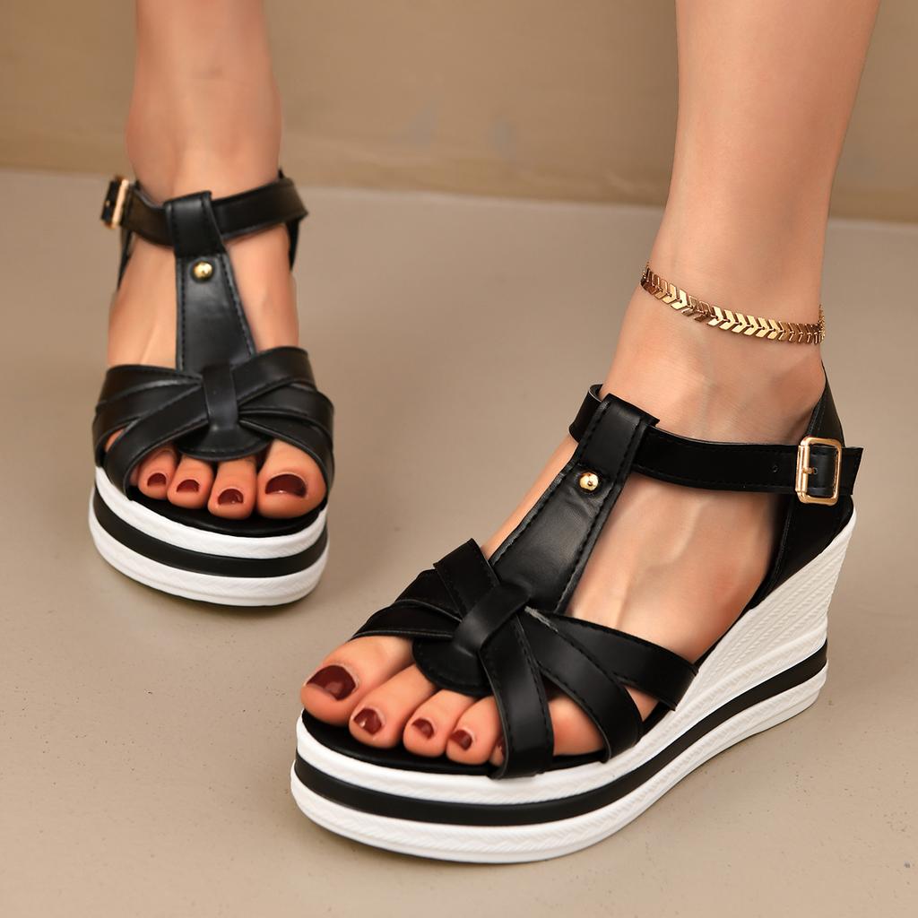 Fashion 2025 Summer Wedge High Heels Sandals Women Plus Size Woven Chunky Heeled Sandalias Mujer Comfortable Thick Platform Sandles 42