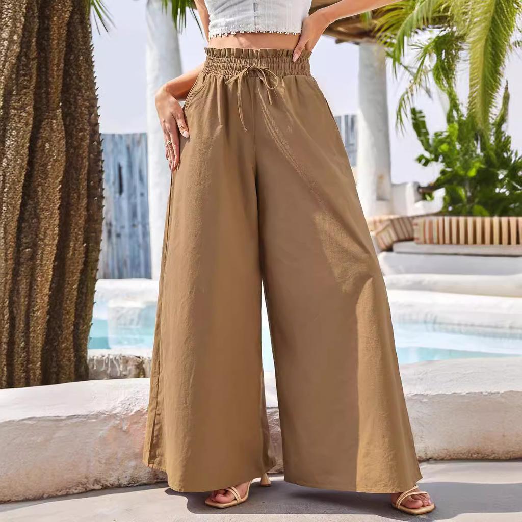 Summer Women's High Waisted Loose Bohemian Wide Leg Pants