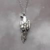 Viking Retro Silver Crescent Moon Raven Bird Dangle Earrings Necklace Set for Men Women Goth Halloween Pagan Witch Jewelry
