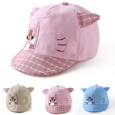 Nette karierte Katze Baby Mütze mit Ohren Cartoon Kleinkind Mädchen Jungen Baseballmütze Sommer weiche Baumwolle Kinder Visier Sonnenhut
