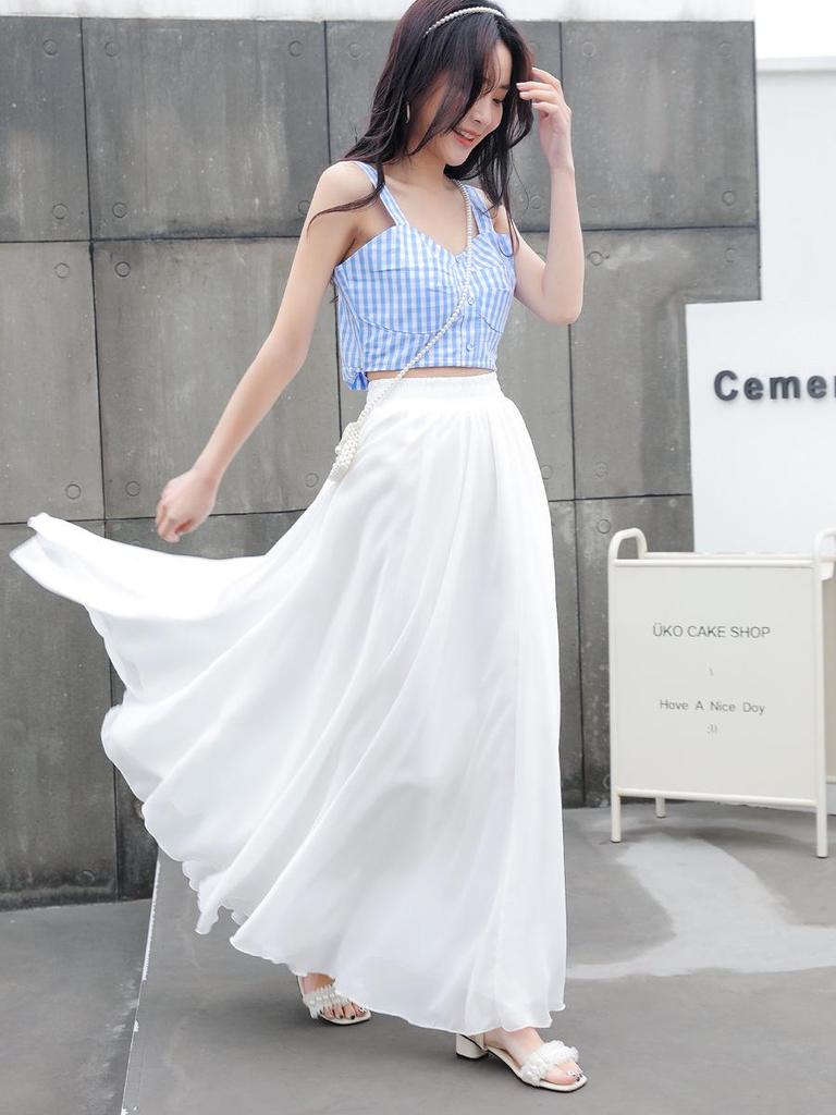 Elegant Spring Chiffon Swing Dress - A-Line Layered Beach Fairy Skirt for Women
