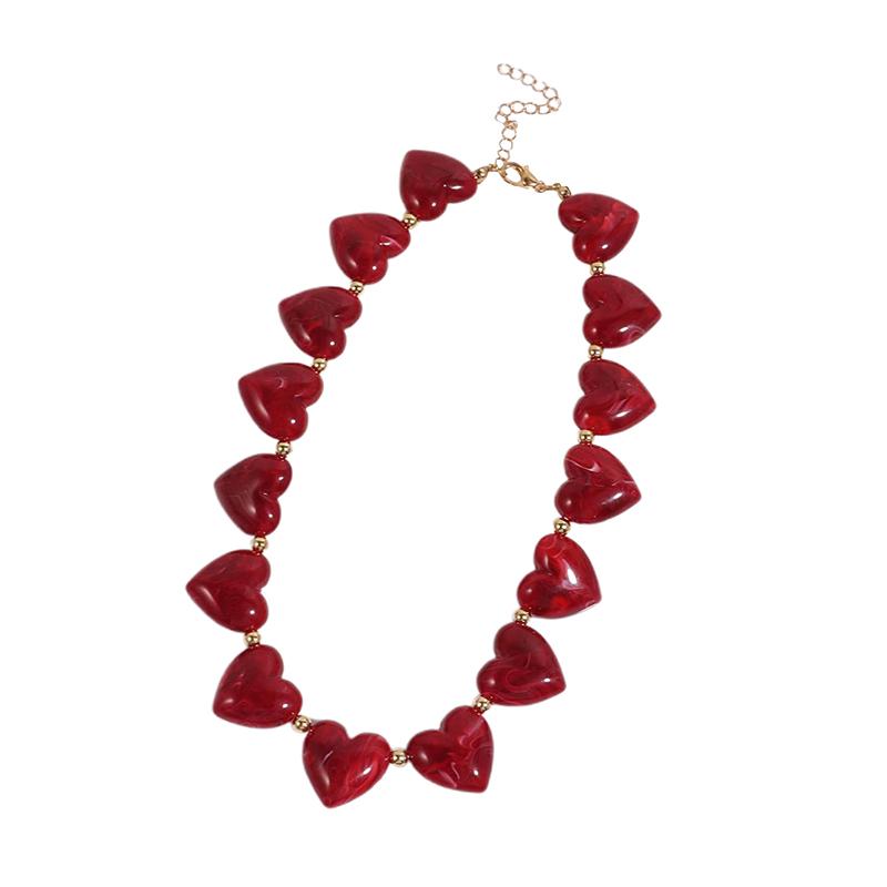Women Resin Geometric Heart Beaded Collar Necklace Trendy Lightweight Party Jewelry Gift for Girlfriend Birthday