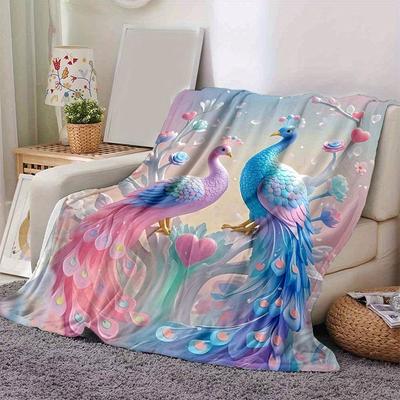 1 Stück Pastell-Pfauen in einem romantischen Garten Decke Weicher Überwurf für Raumdekoration, Perfekte Geschenkidee, Wohnzimmer, Reisen, Camping, Auto Decken