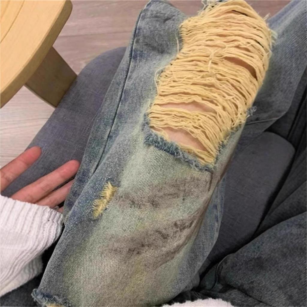 Unisex Amerikanische Retro Batik Ripped Weitbeinjeans
