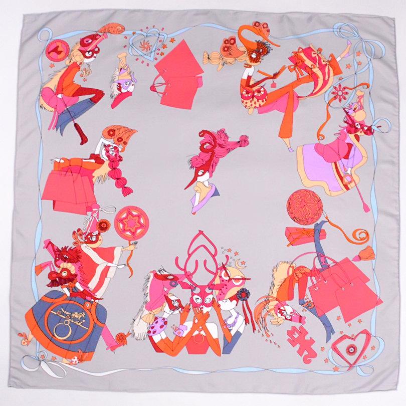 [BYSIFA] Black Plaid Letters Twill Scarves  New Floral Design Fine Hand-hemming Ladies Large Square Silk Scarf Shawl 90*90cm
