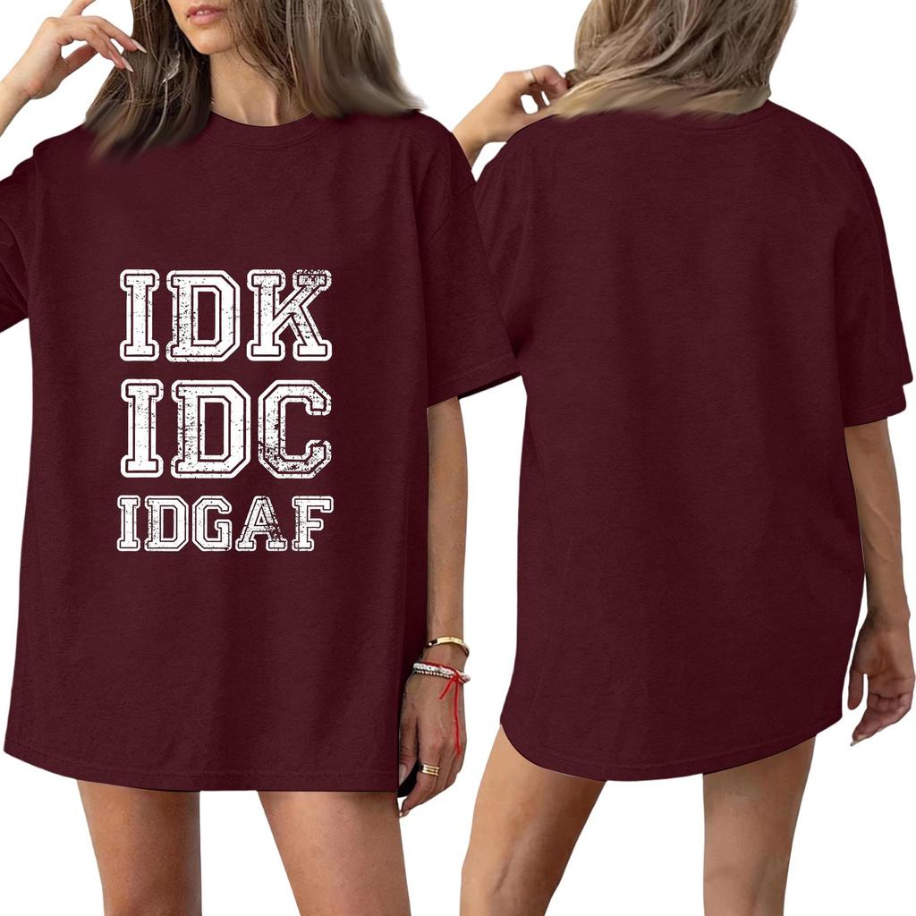 Women's Neck Short Sleeve Tee with Fun Letter Print Color Top