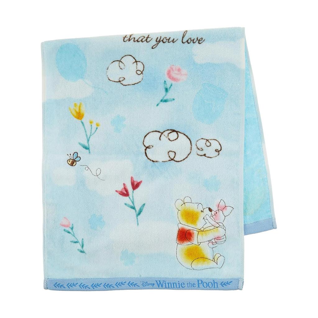 Marushin Disney Winnie the Pooh Face 2005100200 Towel, Cotton, Embroidered, Water/Pooh,