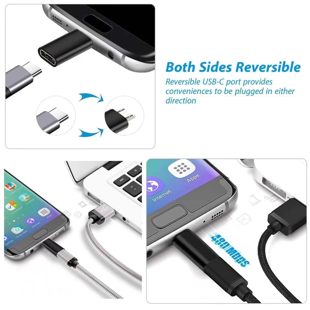 USB C Female to Micro USB Male Adapter Micro USB to USB C Adapter Fast Charger Power Cable Plug Strip Extender for Xiaomi Huawei