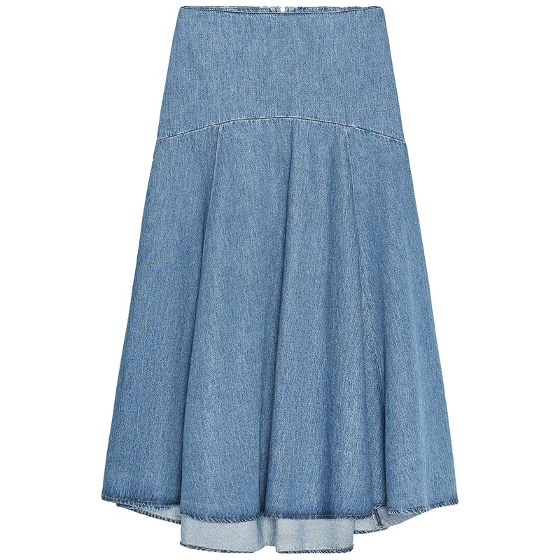 Zaprha 2025 Autumn New A Word Decorative Layer Wide Hem Mid Waist Denim Midi Skirt 9863244