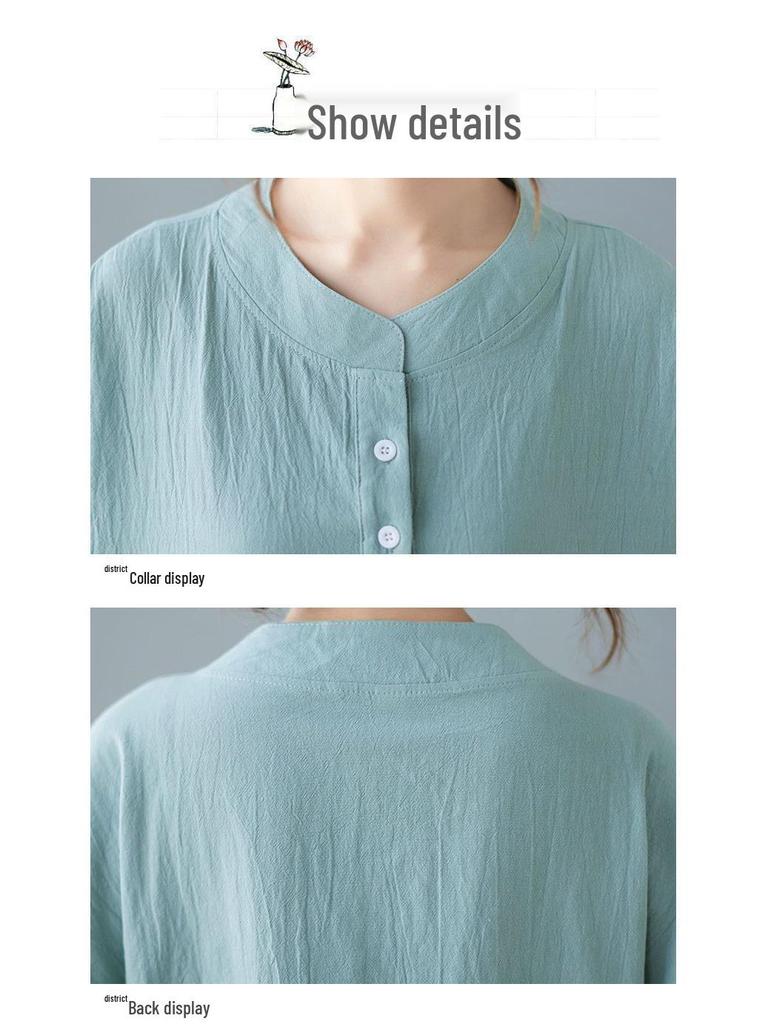 Plus Size Summer Cotton Linen Short-Sleeve Set for Middle-Aged Women - Fashionable Casual Two-Piece Outfit