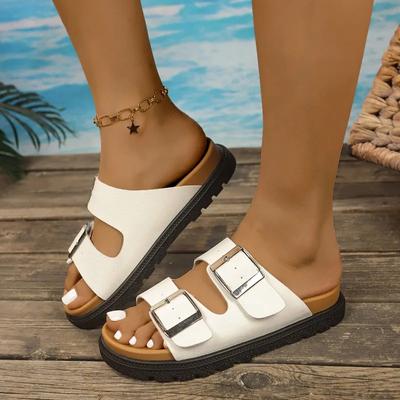 Modische Damenschuhe 2025 Marke Zehenfrei Damen Hausschuhe Mode Gürtelschnalle Lässig Übergröße Neu Bestseller Bequeme Flache Hausschuhe