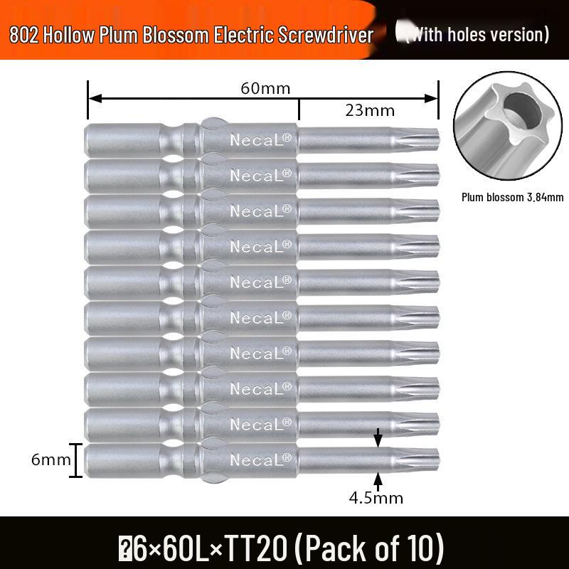 Nigao S2 802 Torx Electric Screwdriver Bit, 6mm Round Shank with Hole